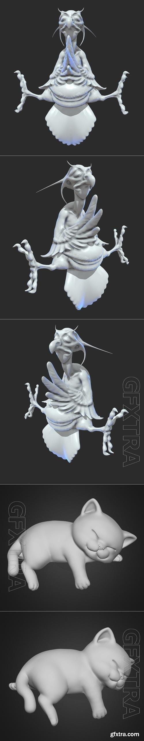 Eagle Zen Meditate and Cute Sleepy Kitten 3D Print