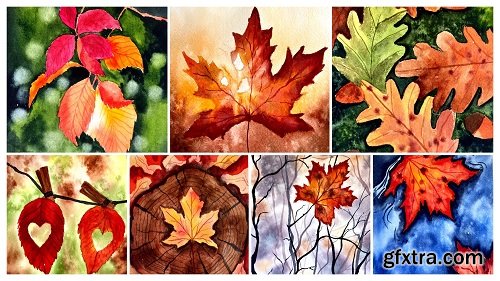 Watercolor Autumn Leaves Painting : Paint 7 beautiful projects