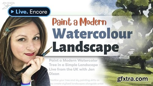 Live Encore: Paint a Modern Watercolor Tree in a Simple Landscape