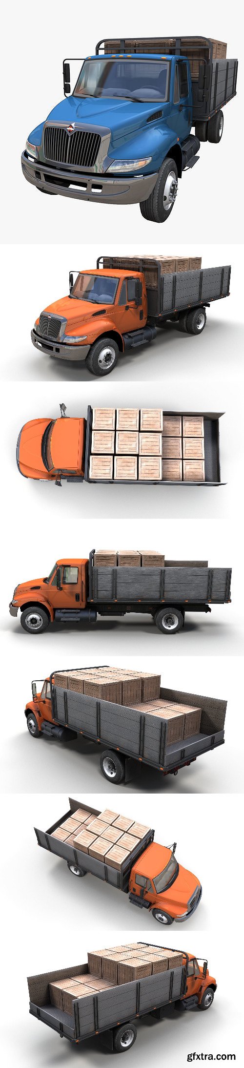 International Durastar flatbed truck Low-poly 3D model