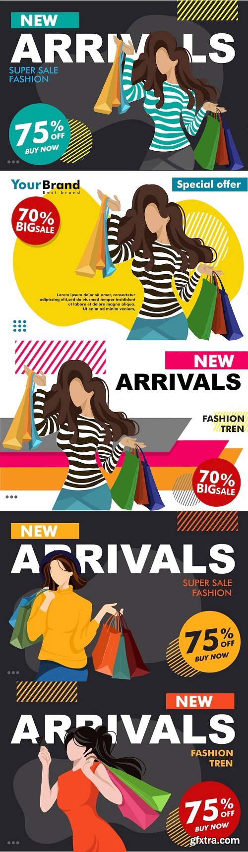 Sale promotion banner template vector with woman shopping flat illustration