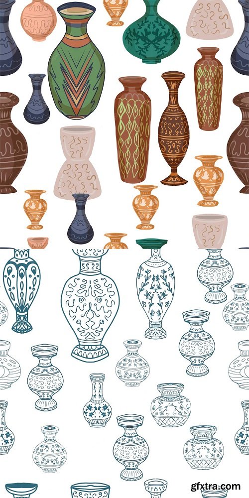 Flower vases with pattern historical folk hand drawn