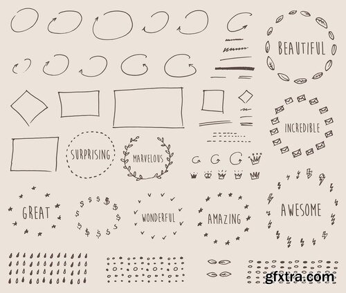 Collection of hand drawn design elements, vector illustration