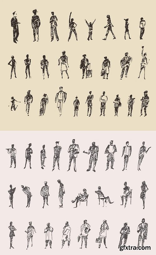 People sketch, vector illustration, hand drawing