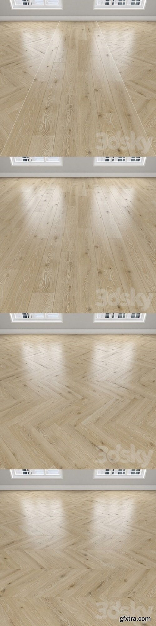 Parquet Oak, 3 types: herringbone, linear, chevron.