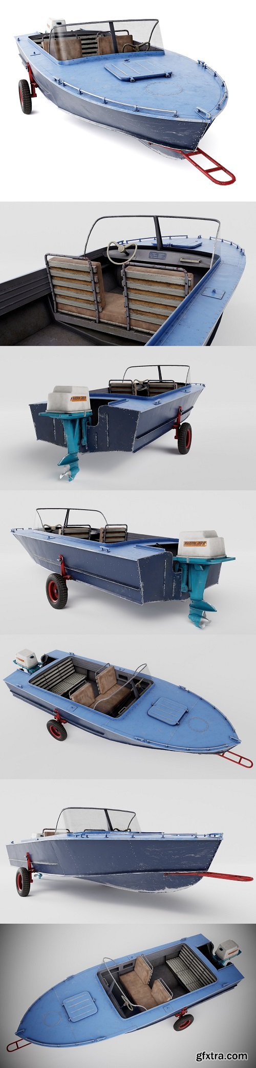 Old vintage worned power boat Progress - 2 iv7 Low-poly 3D model