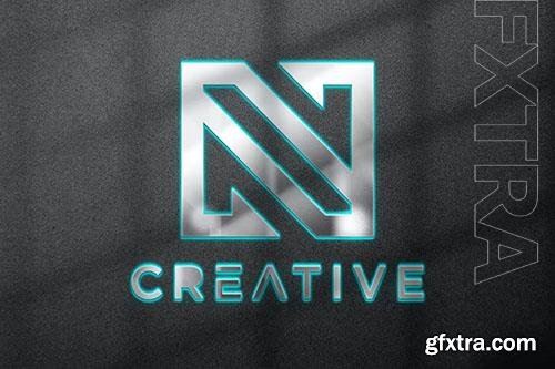 Metallic 3d logo mockup with blue neon effect