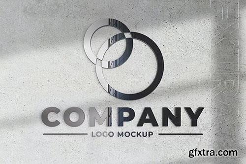 Chrome Logo on Wall Mockup PSD