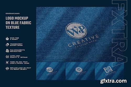 Logo mockup on blue fabric texture PSD