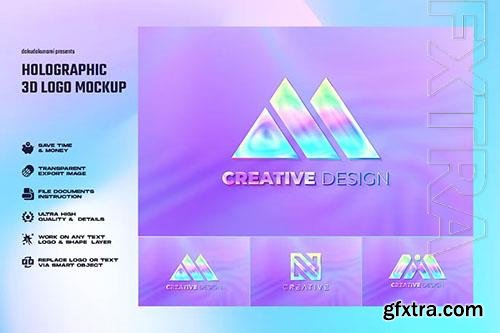 Holographic 3d logo mockup PSD