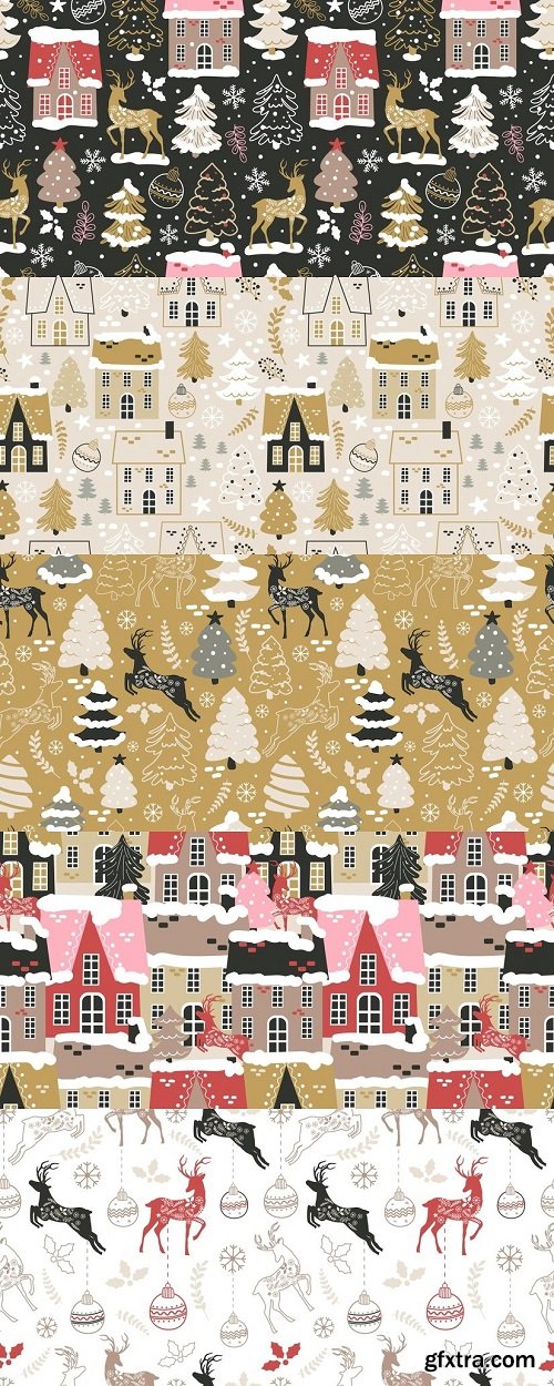 Christmas themed seamless patterns