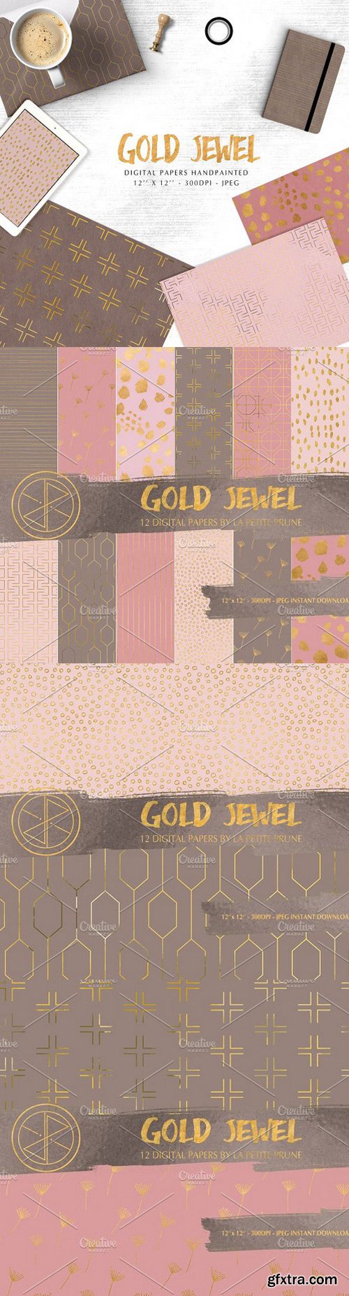 Gold jewel digital papers