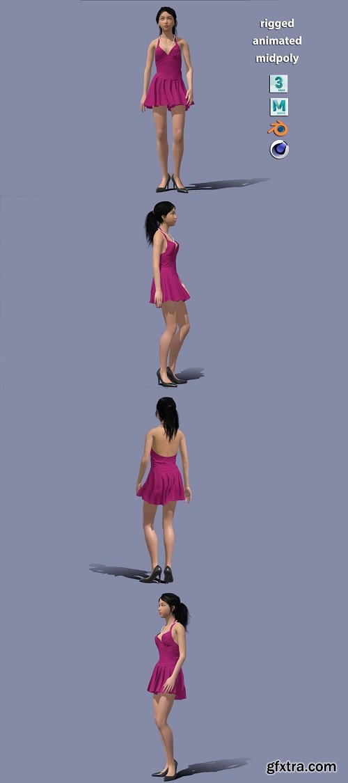 Cute rigged girl 3D model