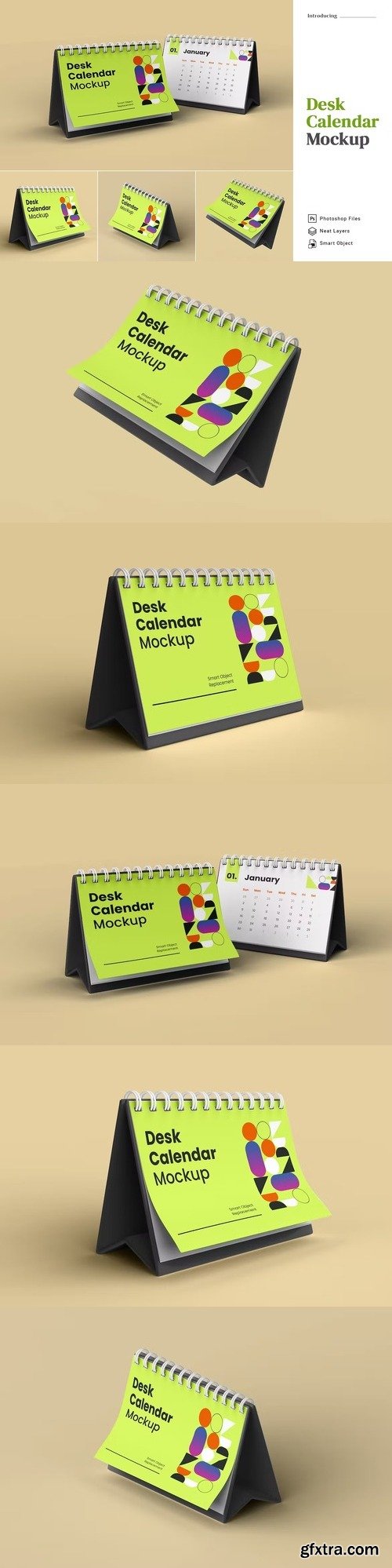 Realistic Desk Calendar Mockup 5 Views