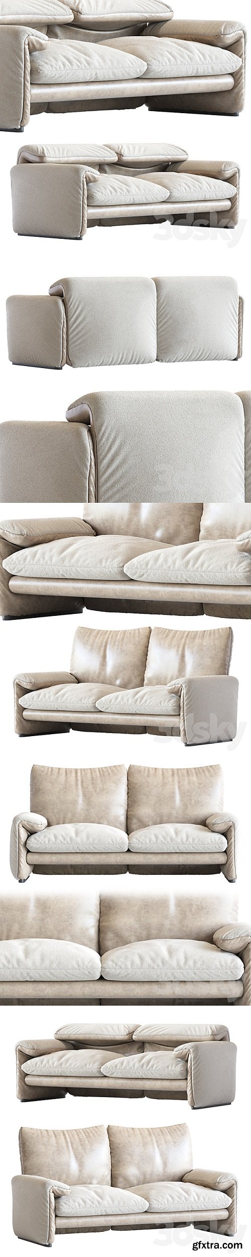 White Sheepskin Maralunga Sofa by Vico Magistretti for Cassina, Italy