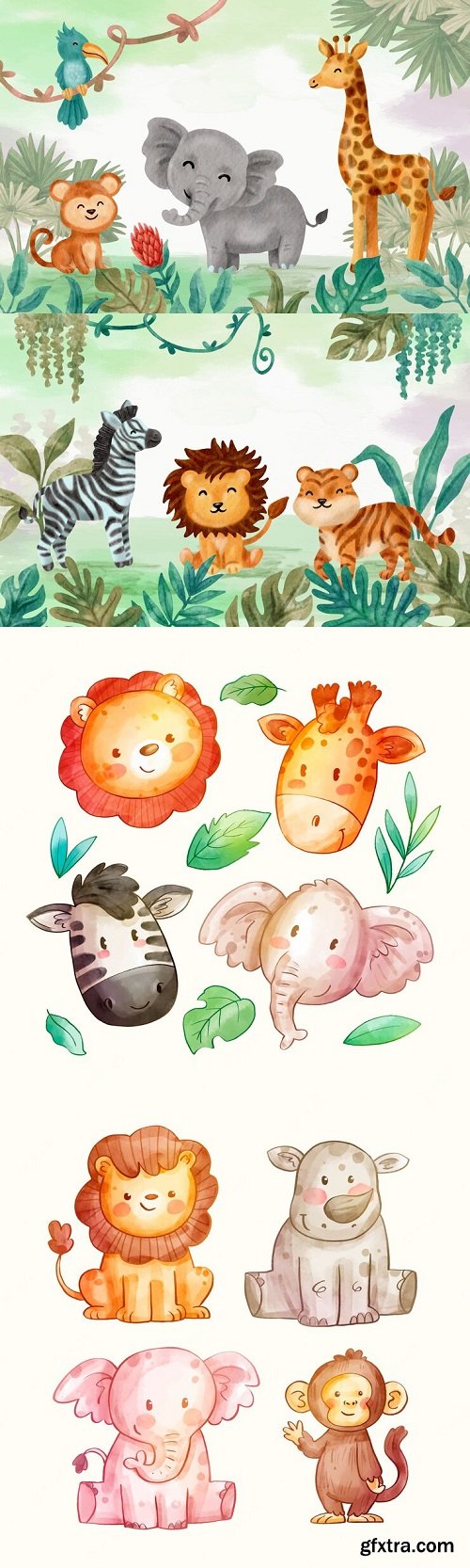 Watercolor safari element collection V2