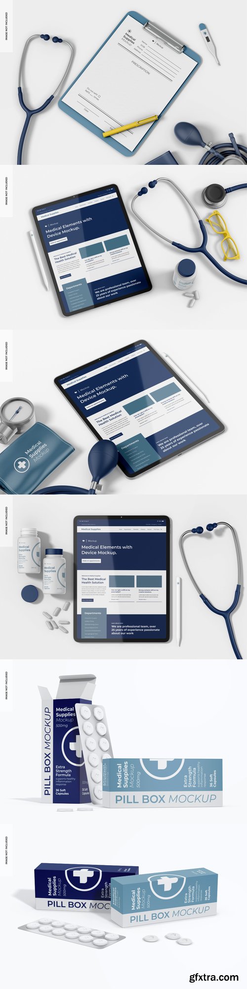 Medical pill elements with device mockup