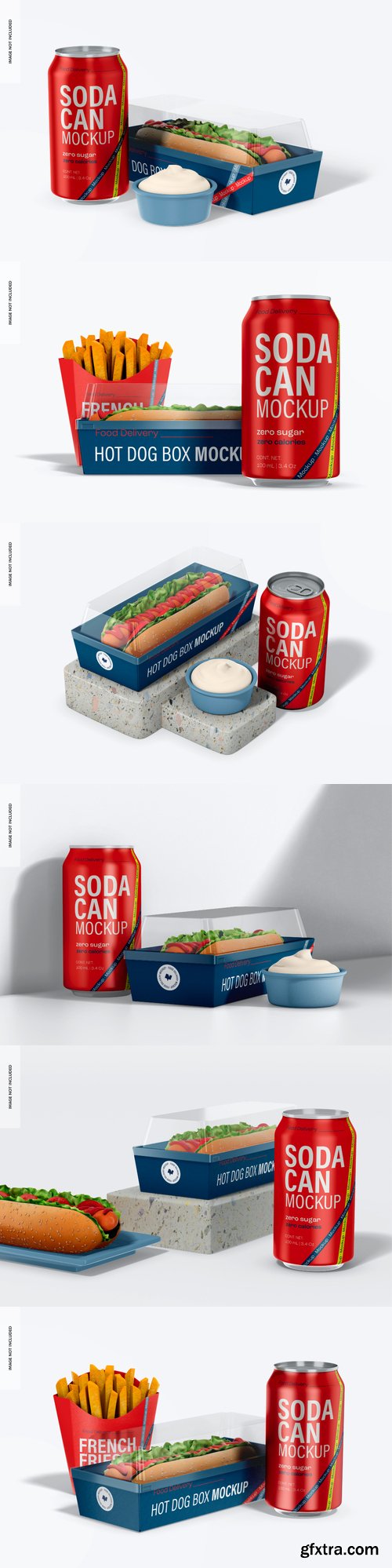 Hot dog box with soda can mockup