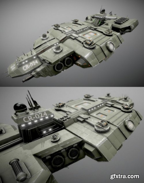  Sci-fi Carrier with 3 Turret Types 3D Model