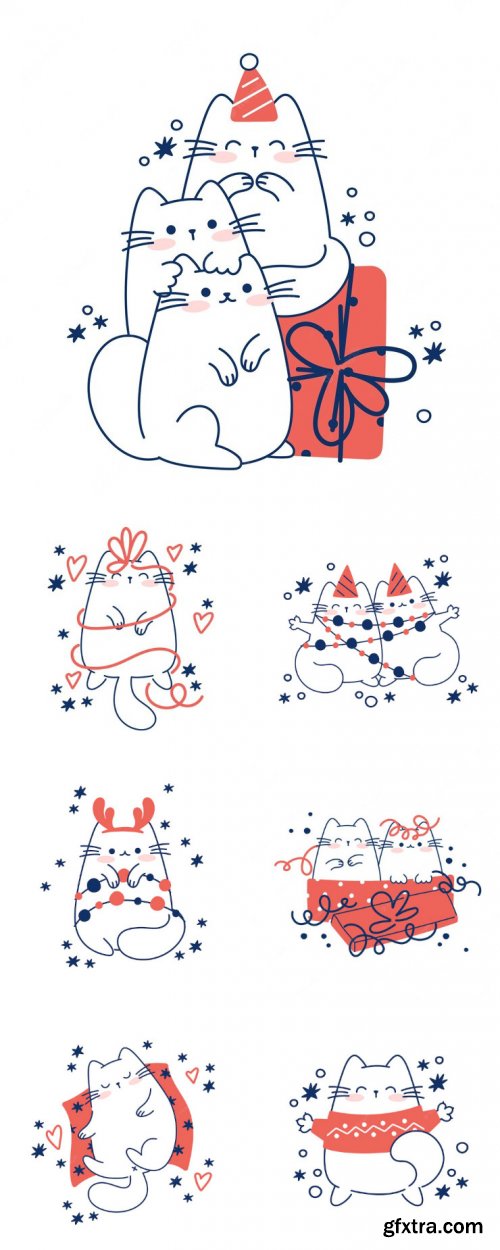 Funny cats in sweater for christmas and winter vector illustration