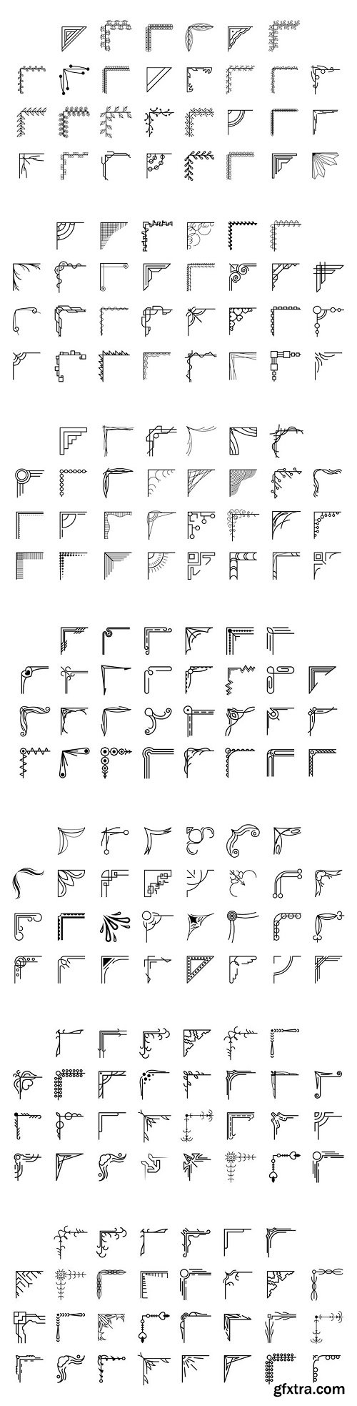 Set hand draw of corners different shapes flower decoration vector design doodle sketch style