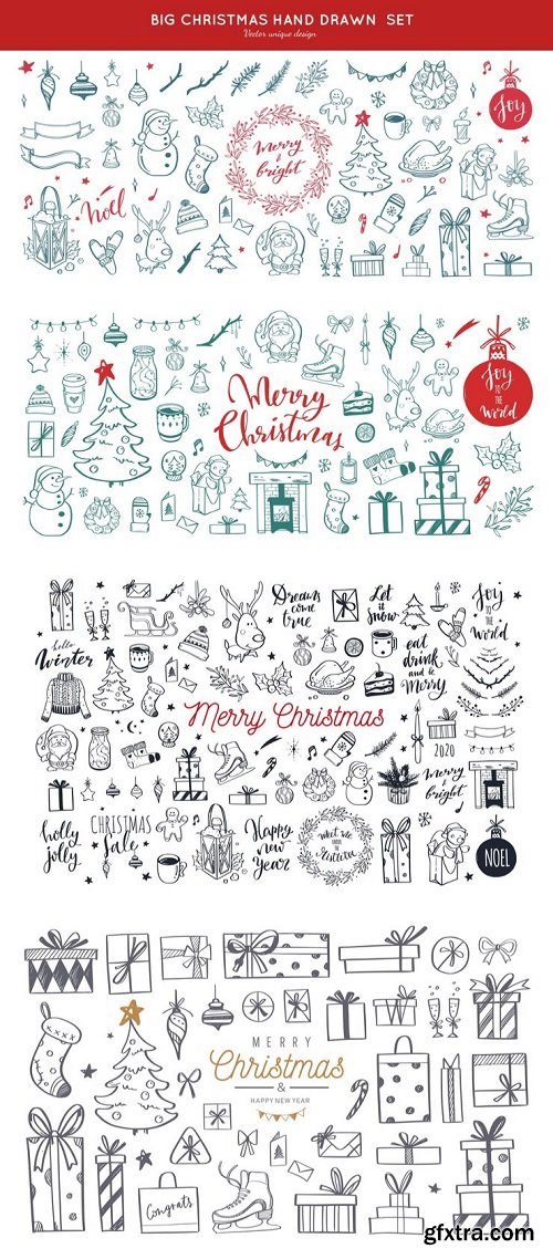 Big set of christmas design doodle elements