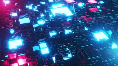 Videohive - Wall with many pieces of blue and red light. Infinitely looped animation - 40520184 - 40520184