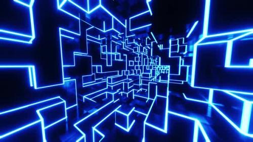 Videohive - Flying through a tunnel of blue neon cubes. Infinitely looped animation - 40520188 - 40520188