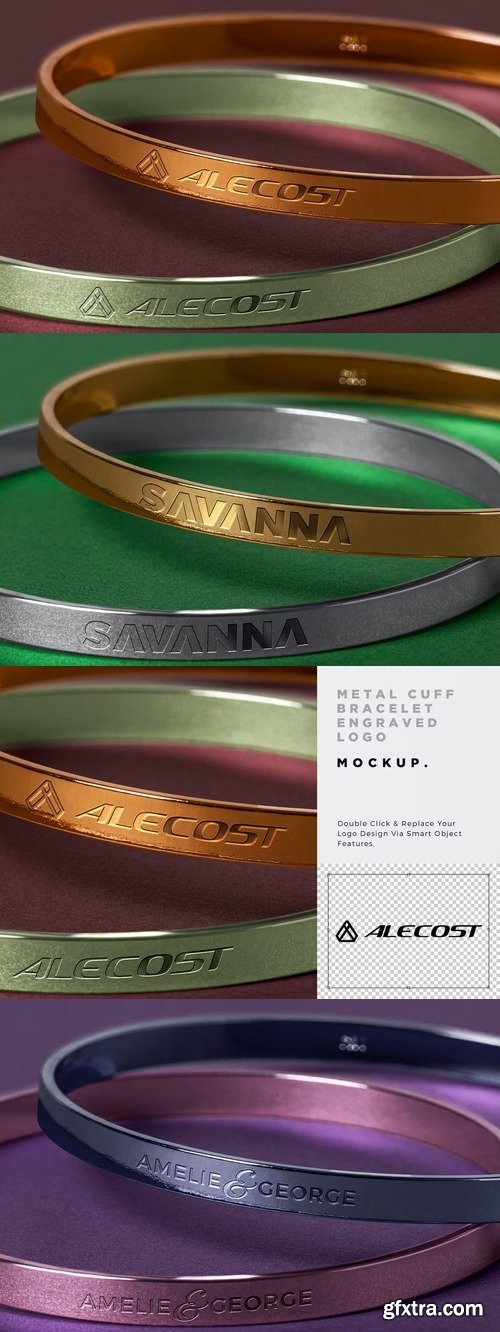 CreativeMarket - Engraved metal bracelet logo mockup 7498056