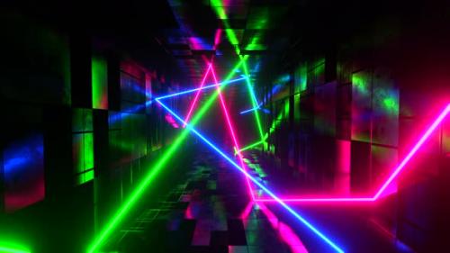 Videohive - Multicolored lasers moving in a rectangular tunnel. Infinitely looped animation - 40520183 - 40520183