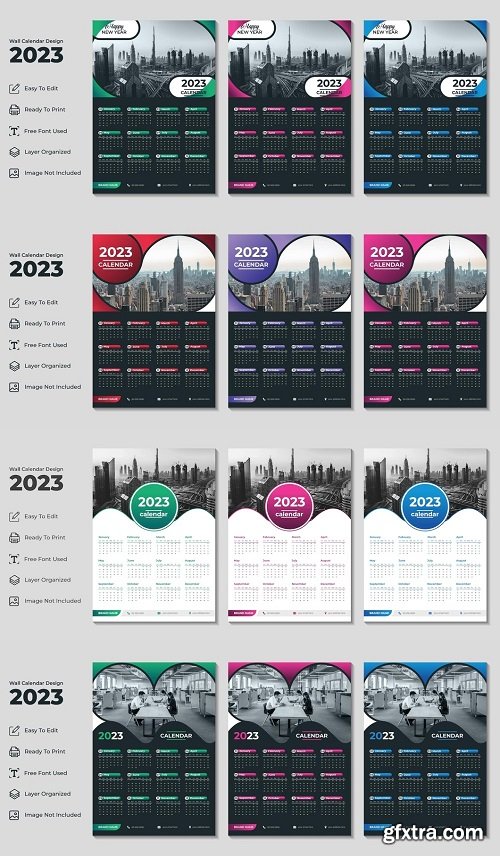 Modern wall calendar design template 2023 with black background