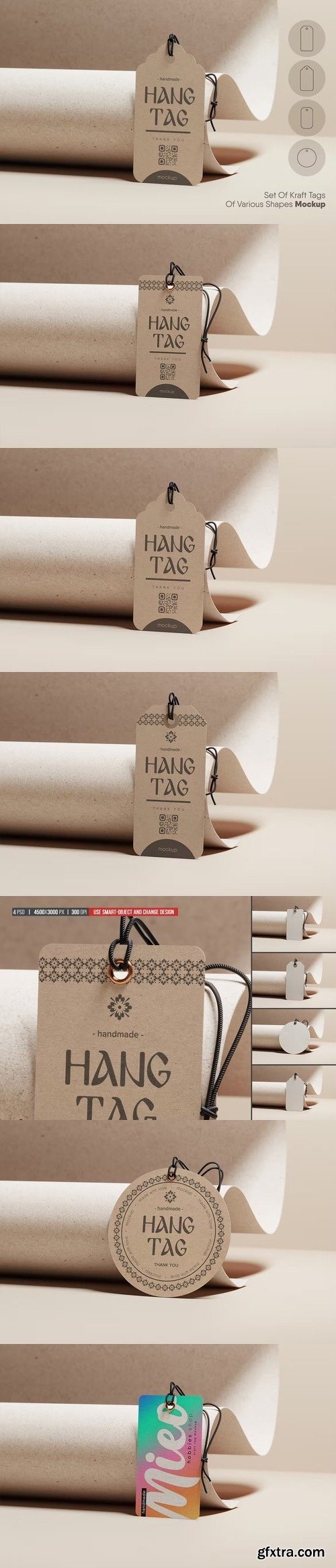 Set of kraft tags of various shapes mockup