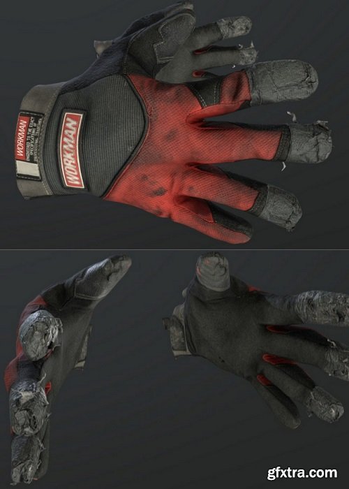 Worn Work Gloves 3D Model
