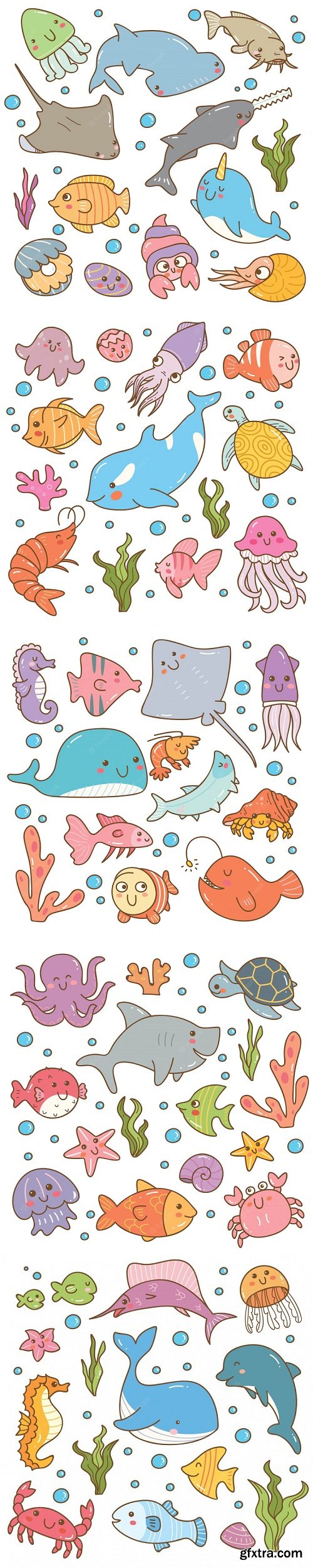 Set of sea animal kawaii set