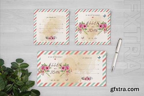 Postcard Floral Wedding Square Flyer and Invite PSD