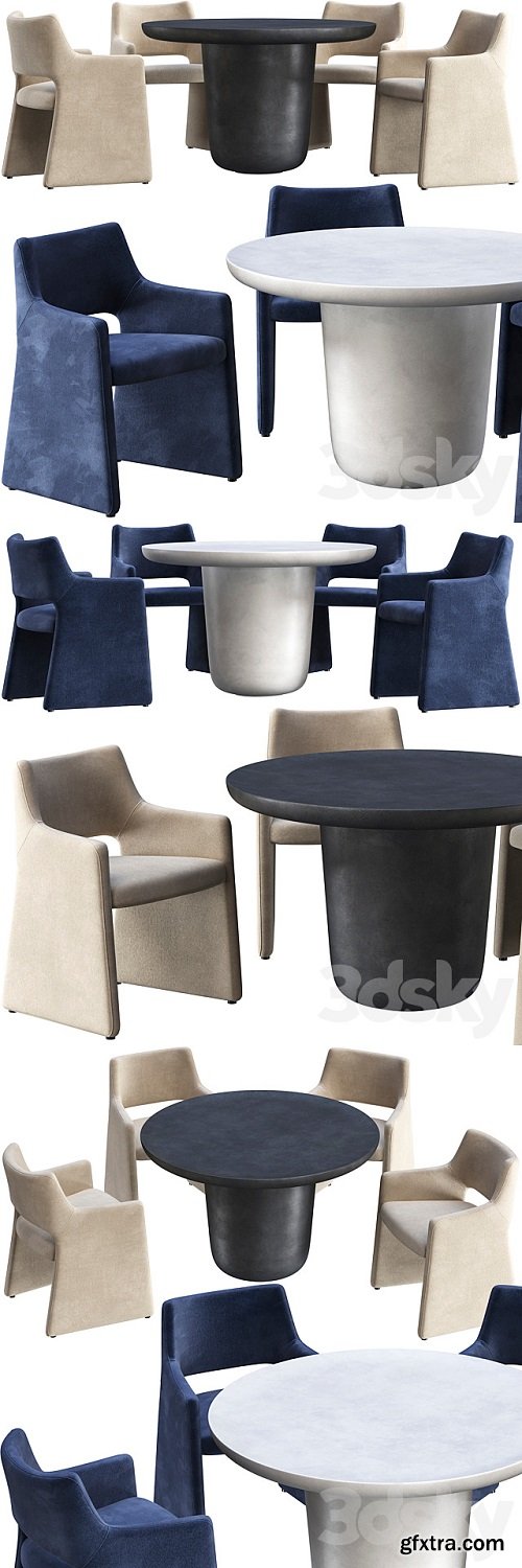 Dining table CB2 Lola and chair CB2 Foley Faux Mohair Navy