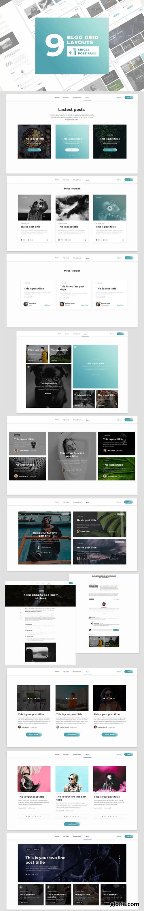 9 Blog Grid Layouts UI Kit PSD Templates