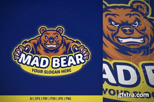 Mad Bear Cartoon Mascot Logo Template