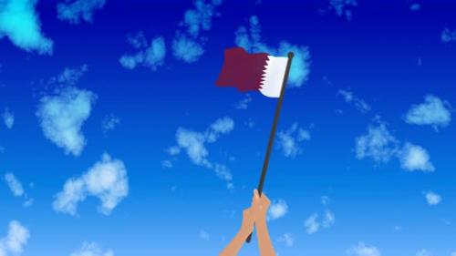 Videohive - Qatar National Flag Waving By Hand In The Sky Animation - 40708626 - 40708626