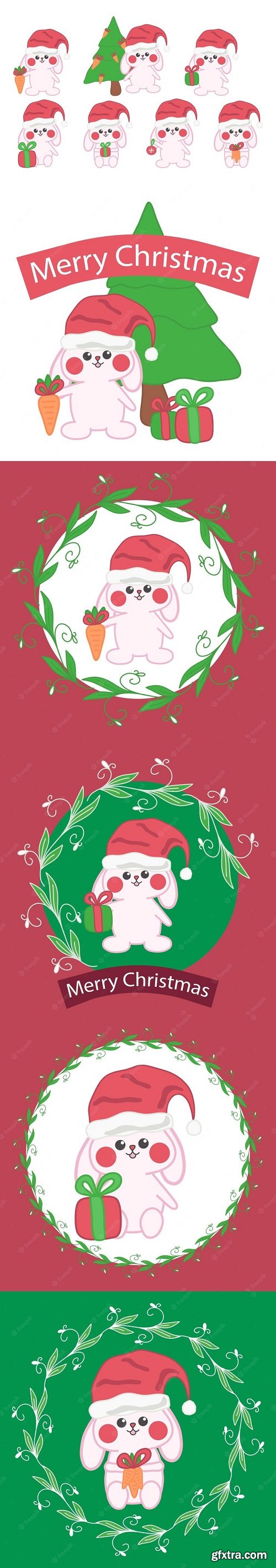 Cute doodle christmas baby bunny vector