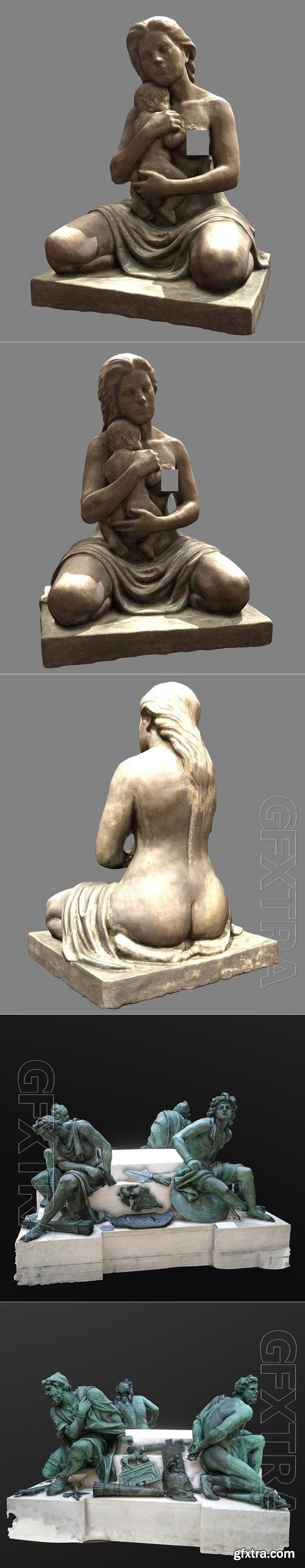 Femme et enfant and Four Captives Richelieu wing Louvre 3D Print