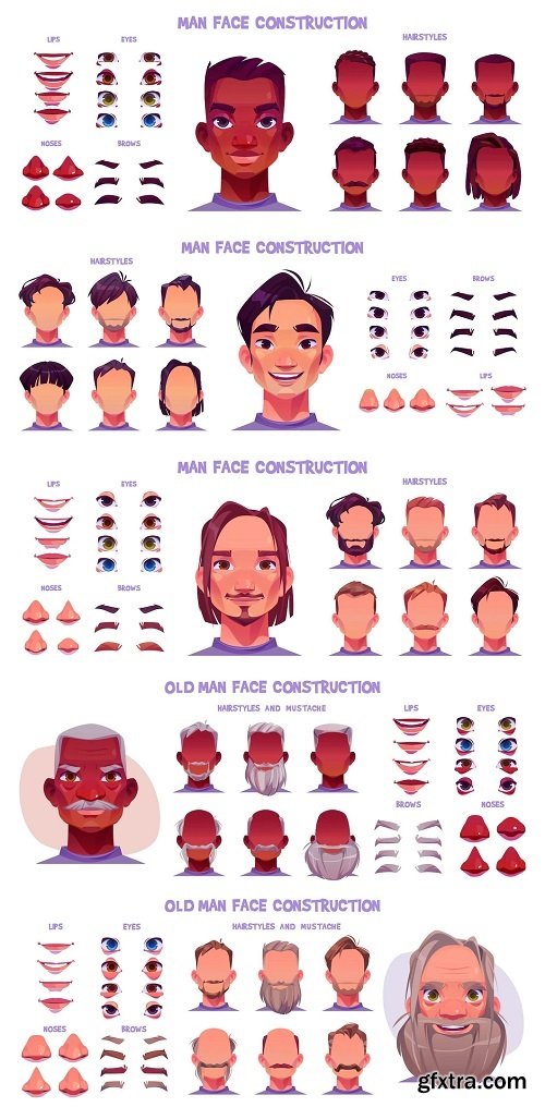 Man face constructor cartoon character avatar