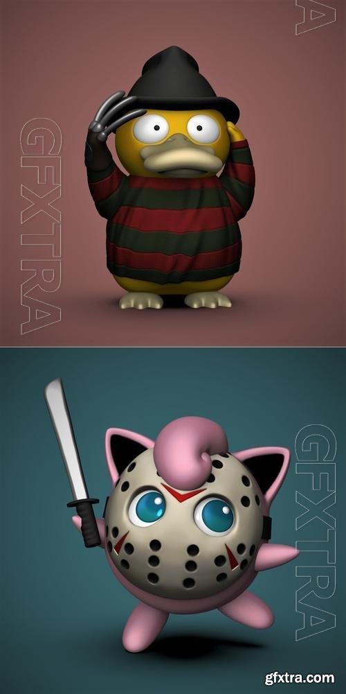 Psyduck Freddy Krueger and Jigglypuff Jason 3D Print