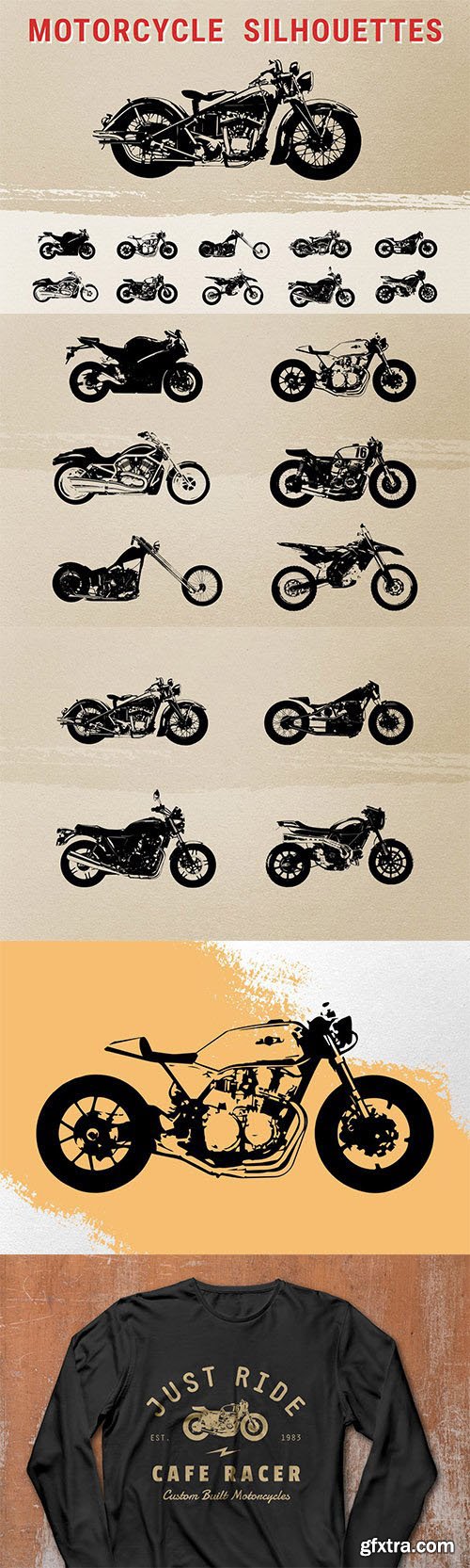 Motorcycle Silhouettes - 10 Vintage Vector Designs