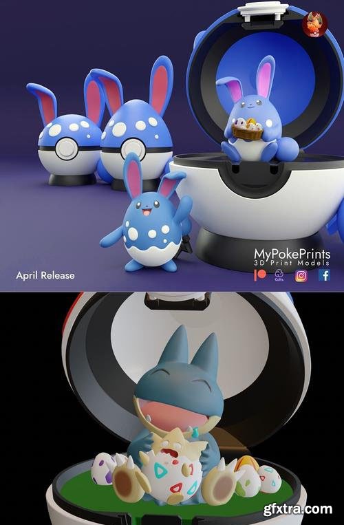 Munchlax and Togepi (Easter) and Azumarill (Easter Ball) – 3D Print