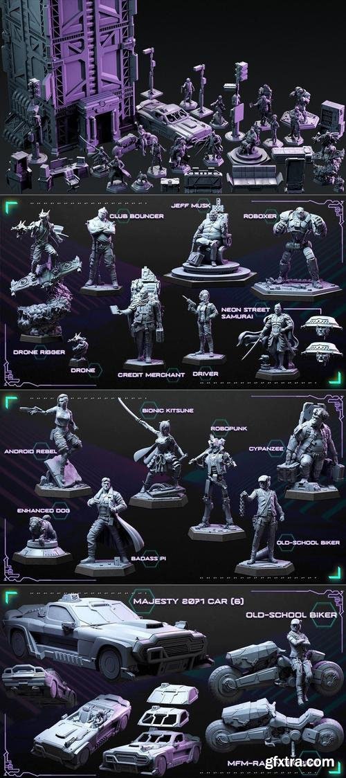 Loot Studios Sci-fi Miniatuers - Neon Street 3K April 2022 – 3D Print