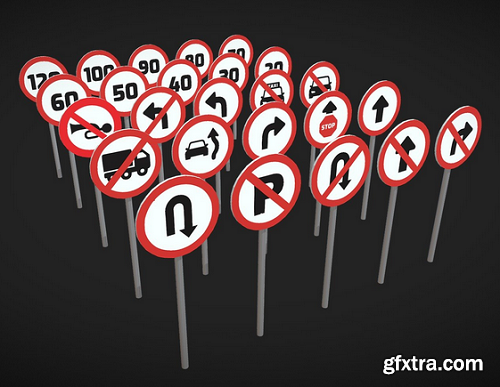 Warning traffic signs 3D Model