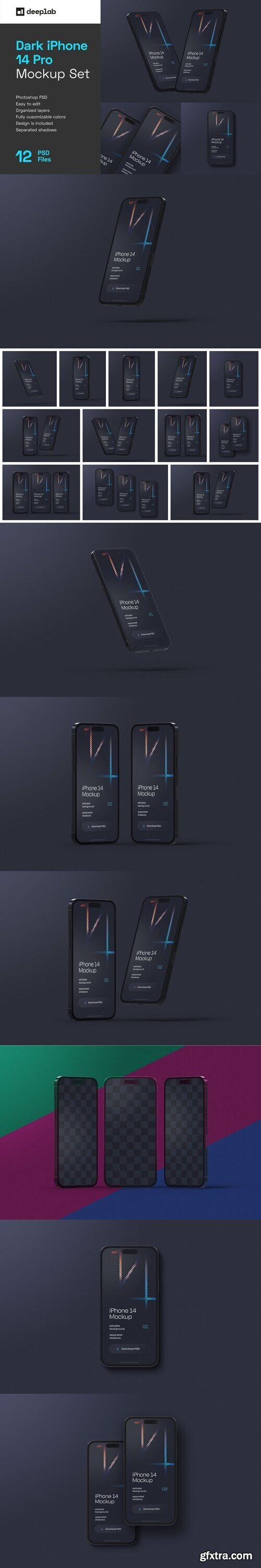 CreativeMarket - Dark iPhone 14 Pro Mockup Set 10201242