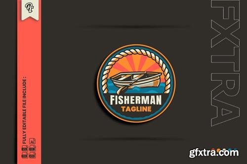 Retro Fisherman Badge Logo PNG