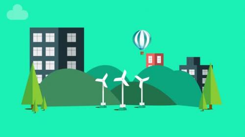 Videohive - landscape mountains forest trees with a turbine, Eco-city using wind power 2D animation - 40710116 - 40710116